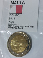 Malta - 2 Euro, 2015, 100th Anniversary - First Flight From Malta, Unc, KM# 168 - Malta