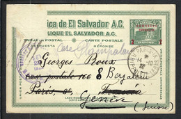 PARAGUAY 1922:  CP Entier De 2c  D'Asuncion Pour Paris, Puis Genève - Paraguay