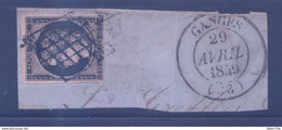 France N° 3, Très Bel Exemplaire, Ob. Grille + T à Date Type 13 De GANGES, Avril 49, TTB - 1849-1850 Ceres