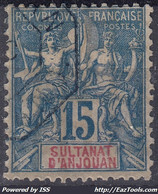 SULTANAT D'ANJOUAN : TYPE GROUPE 15c BLEU N° 6 OBLITERATION CHOISIE - Used Stamps