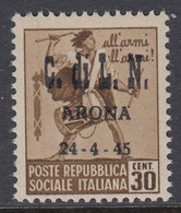 ITALIA - C.L.N. ARONA N.17  Cat. 5000€ - Certificato SOLLAMI - GOMMA INTEGRA - MNH** - Comitato Di Liberazione Nazionale (CLN)