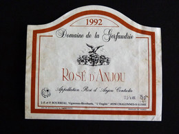 ETIQUETTE ROSE D'ANJOU DOMAINE DE LA GERFAUDRIE 1992 CHALONNES SUR LOIRE MAINE ET LOIRE - Vino Rosato