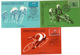 QA81   Italia, Italy 1962 Set Of 3 Maximum Cards About World Cycling Championships Milano - Salò (Brescia) - Wielrennen