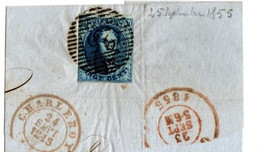 Fragment Lettre Avec Oblitération Charleroi 25 Septembre 1855 - COB # 7. - 1849-1865 Médaillons (Autres)