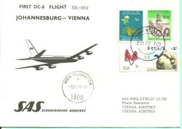 Enveloppe 1er Vol En DC-8 SK-962Joannesburg - Vienna SAS Scandinavian Airlines 3 Novembre 1972 - Luchtpost