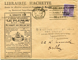 FRANCE LETTRE AVEC REPIQUAGE PUBLICITAIRE " LIBRAIRIE HACHETTE " LE PLENUM " DEPART PARIS 2 VIII 1927 DEPART POUR LA.... - 1903-60 Sower - Ligned