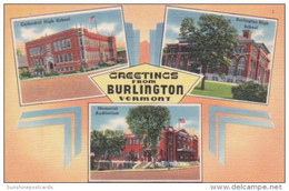 Vermont Greetings From Burlington High School Cathedral & Memorial Auditorium 1941 - Burlington