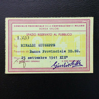 TESSERA CONSIGLIO PROV.LE CORPORAZ.NI MILANO. ANNO 1941 ( 627-119 E+d) - Tessere Associative