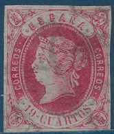 ESPAGNE Isabelle II N°56a Papier Blanc 19 Cuartos Rose Oblitéré TTB Signé SCHELLER - Gebruikt