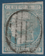 ESPAGNE Isabelle II N°16 6 Reales Bleu Vert Oblitéré Superbes Marges Et Obliteration Signé R.CALVES - Usados