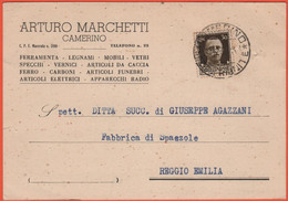 Regno D'Italia - 1937 - 30c - Arturo Marchetti - Ferramenta, Legnami - Viaggiata Da Camerino Per Reggio Emilia - Marcophilia