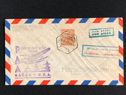 1937 FIRST FLIGHT COVER - MACAO TO HONOLULU- W/RATE 2 PATACA, SINGLE RATE, ARRIVAL CANCEL ON BACK. - Cartas & Documentos