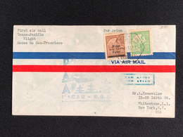 1937 FIRST FLIGHT COVER - MACAO TO S.FRANCISCO- W/RATE 3.05 PATACAS, PROPAGANDA ARRIVAL CANCEL ON BACK. - Storia Postale