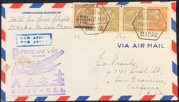 1937 FIRST FLIGHT COVER - MACAO TO S.FRANCISCO- W/RATE 3.05 PATACAS, PROPAGANDA ARRIVAL CANCEL ON BACK, AIR COVER - Covers & Documents