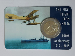 Malta - 2 Euro, 2015, 100th Anniversary - First Flight From Malta, Coincard, With Mint Marks Mintmark, BU, KM# 168 - Malta