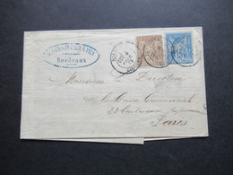 Frankreich 1879 Sage Nr.64 I MiF Mit Nr.73 Bordeaux - Paris Faltbrief Mit Inhalt Stempel Caisse Commerciale De Paris - 1876-1878 Sage (Typ I)