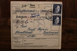 1944 MINSK Ostland Paketkarte Nachgebühr Dt Reich Sudentengau Oberaltstadt WK2 WW2 Cover Besetzung Occupation - Occupation 1938-45