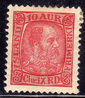 ISLANDA ICELAND ISLANDE 1902 1904 KING CHRISTIAN AUR 10a MLH - Unused Stamps