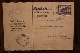 1937 Postkarte Berlin Sliema Matla Dt Reich WK2 WW2 Cover Malte Entier Ganzsache Tas-sliema - Covers & Documents