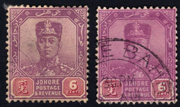 JOHORE 1921 6c Wmk. MSCA Sc#106 X2 - USED @E3165 - Johore