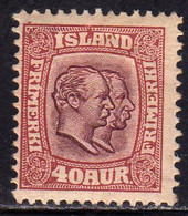 ISLANDA ICELAND ISLANDE 1907 1908 KING CHRISTIAN IX AND FREDERIK VIII AUR 40a MLH - Unused Stamps
