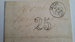 FRANCE - LAC Avec Superbe Cachet T14 Du 19/07/1853 De CHALAIS Pour Bordeaux Le Même Jour - Taxe Double Trait 25 - 1801-1848: Précurseurs XIX