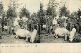 Vannes * Vue Sur Le Marché Au Cochons * Foire Marchands * Cpa Stéréo 2 Vues - Vannes