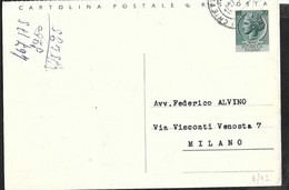 CARTOLINA POSTALE SIRACUSANA LIRE 20 (RISPOSTA) (INT.157R) DA CHIETI 1954 - Interi Postali