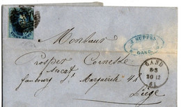 Lettre Sans Contenu  Avec Oblitération Gand 20/12/1861 Vers Faubourg Marguerite Liège - COB # 7. - 1849-1865 Médaillons (Autres)