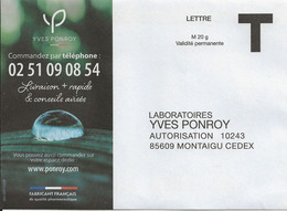 Lettre T , Laboratoires Yves Ponroy 20g - Karten/Antwortumschläge T