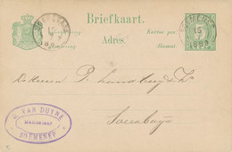 Nederlands Indië - 1889 - 5c Cijfer, Briefkaart G8 Van Kleinrond/KR Soemenep Naar Soerabaja - India Holandeses