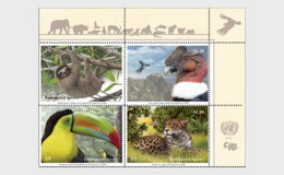 UN 2022 United Nations Endangered Species Wildlife Sloth, Jaguar, Toucan, Andean Condor Vulture, Animal, Bird  MNH (**) - Neufs