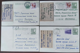 Yugoslavia 4 Travelled Postal Cards - Covers & Documents