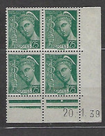 FR Coins Datés Yt 411 " Mercure 25c. Vert " Neuf** Du 20.1.39 - 1940-1949