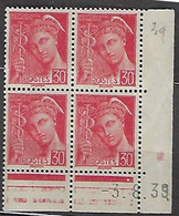 FR Coins Datés YT 412 " Mercure 30c. Rouge " Neuf** Du 3.8.39 - 1930-1939