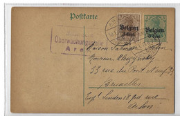Belgique: Occupation Allemande: Carte Postale Avec Le 5c Imprimé- En Complément Le 3c ( Oc11) Censure Arel) - Duitse Bezetting