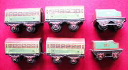 4 Wagons Voyageurs & 2 Tendeurs 3615 Train électrique Dans Leur Jus Tôle Lithographiée Hornby Meccano - Wagons
