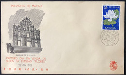 1953 MACAU FLOWERS FDC X 2 COVERS, ONE OFFICIAL AND THE OTHER PRIVATE. - Lettres & Documents