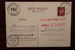 France 1942 St Mars La Jaille Petain Entier 1f50 1fr50 Surtaxe Relations Suspendues Cover Amicale Philatélique Coloniale - Standaardpostkaarten En TSC (Voor 1995)