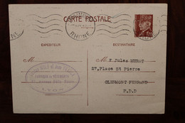 France 1943 Petain Entier Carte Postale Cover Ww2 Voyagée Flamme Carte Acheteur Textile - Standard Postcards & Stamped On Demand (before 1995)