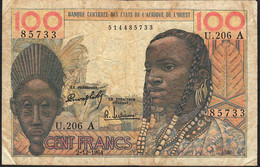 W.A.S. IVORY COAST P101Ad 100 FRANCS 2.12.1964 #U.206  Signature 3 F-VF NO P.h. - West African States