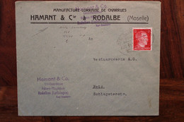 1944 Rodalbe Rodalben ZUG Metz Saarbourg Westmark Lorraine Löthringen Cover Reich Besetzung Bahnpost Hamant Charrues - WW II