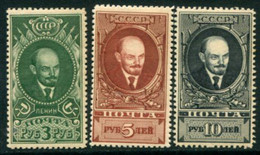 SOVIET UNION 1939 Definitive: Lenin 3, 5, 10 R. No Watermark LHM / *.  Michel 687-89 - Neufs