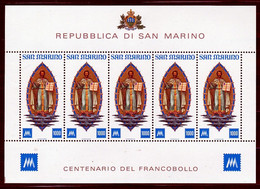 1977 San Marino Saint Marin CENTENARIO PRIMO FRANCOBOLLO Foglietto Di 5v. MNH** Souv. Sheet CENTENARY FIRST STAMPS - Briefmarken Auf Briefmarken