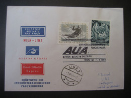 Österreich 1964- Erst-Flug-Beleg Mit AUA Gelaufen Von Wien Nach Linz - Primeros Vuelos AUA