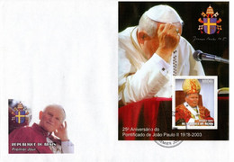 REPUBLIQUE DU BENIN - 2004 - POPE JOHN PAUL II - BLOCK STAMPS - A5 ENVELOPE COVER - SOUVENIR 4.39 - Papes