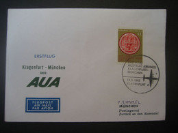 Österreich 1965- Erst-Flug-Beleg Mit AUA Gelaufen Von Klagenfurt Nach München - Primeros Vuelos