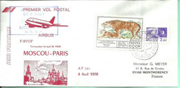 Enveloppe Premier Vol Postal Air France AIRBUS F-BVGF Moscou - Paris Le 4 Avril 1978 - Covers & Documents