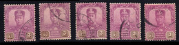 JOHORE 1928 Small Lot 3c X5 (1 Creased) Wmk. MSCA Sc#105 - USED @E3174 - Johore