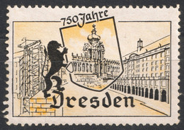 1956 DDR Germany DRESDEN Coat Of Arms Lion LABEL CINDERELLA VIGNETTE 750 Anniv. CITY - Andere & Zonder Classificatie